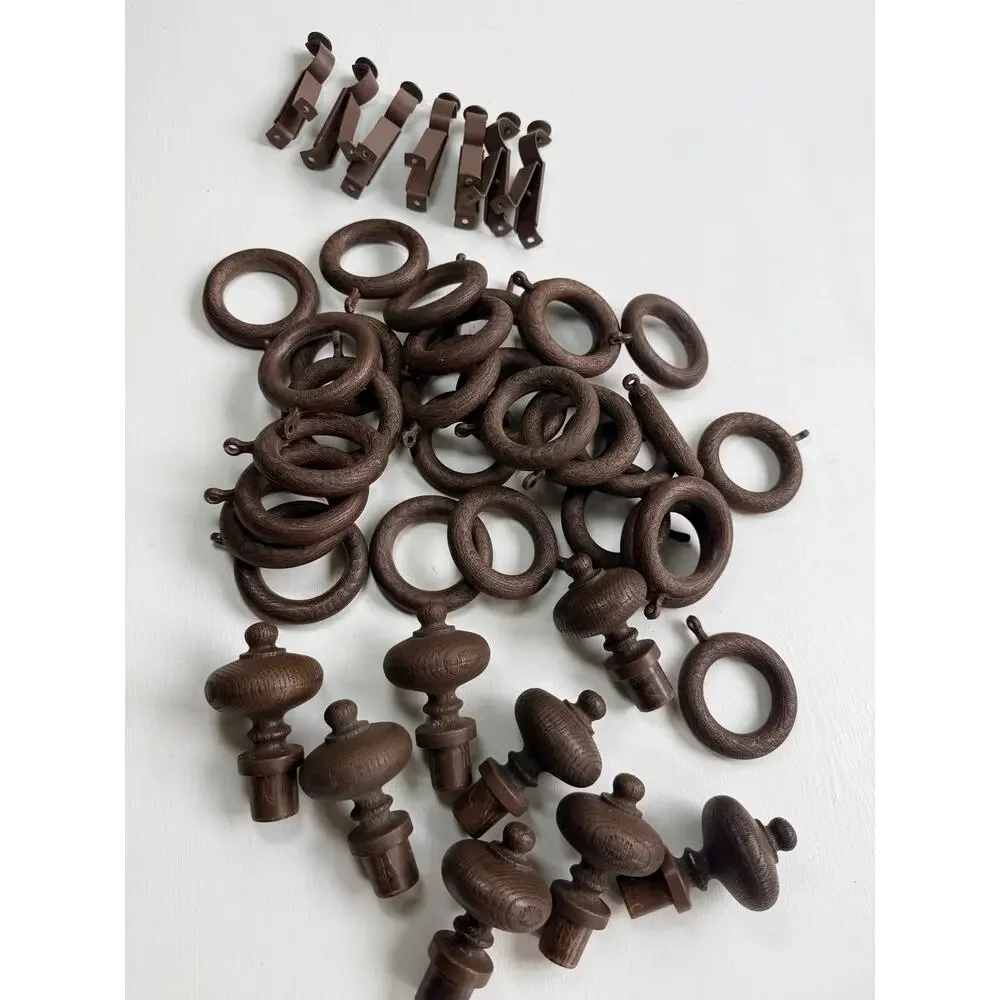 Vintage Style Faux Wood Curtain Set - Rings, Wall Brackets & Finials